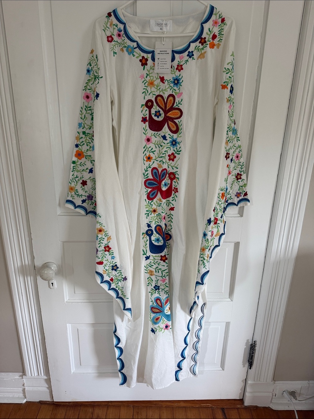 White Embroidered Floral Boho Dress with Multicolor Accents